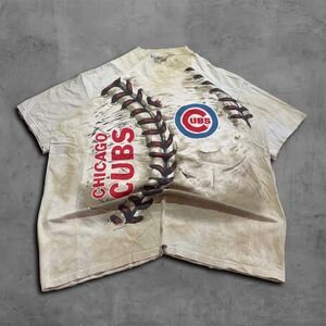 Vintage Y2k Relaxed Liquid Blue Chicago Cubs 2000s Streetwear Baseball Tee